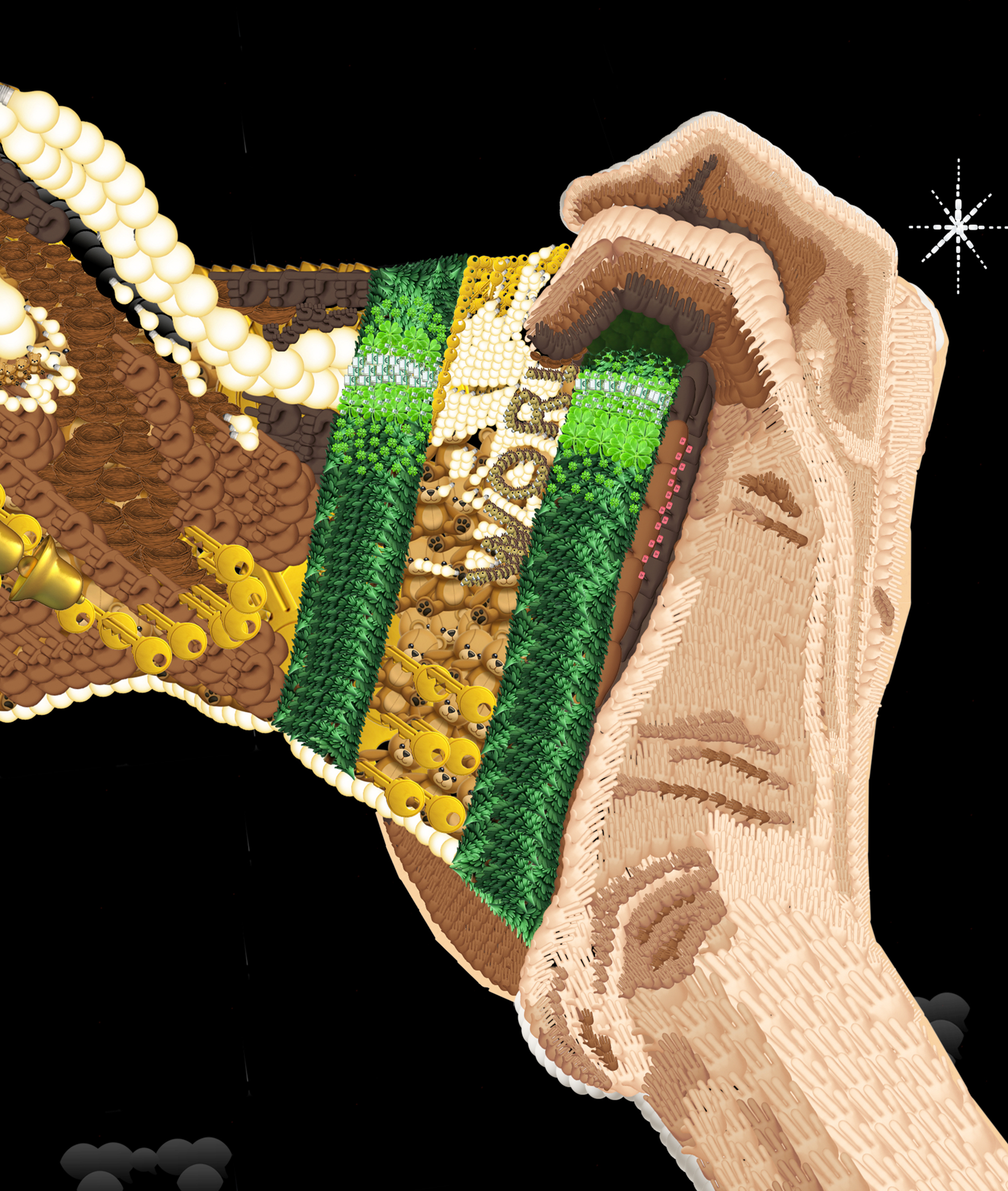 Close-up of Messi hand holding the trophy made from emojis
