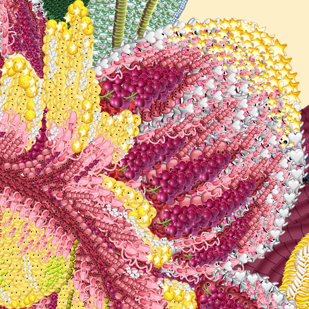 Large close-up of the emoji construction in Blooming in a Creamy Field